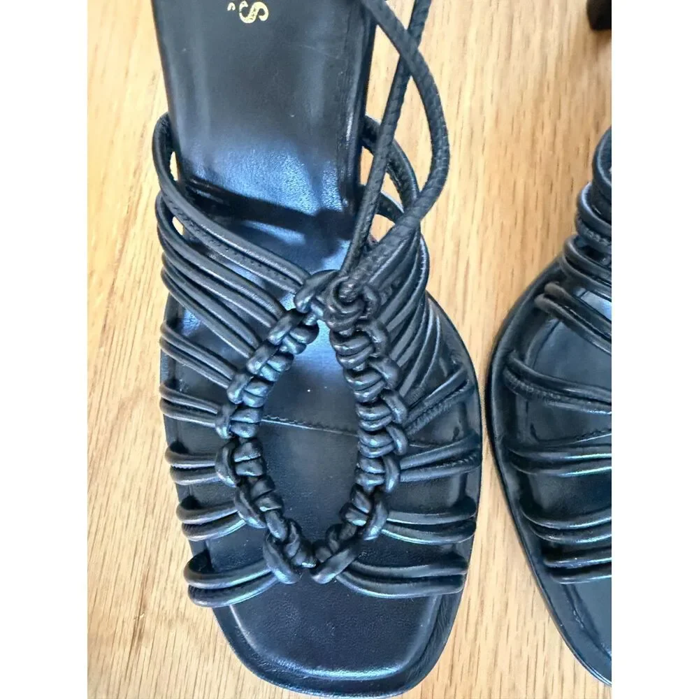 Seychelles Te Amo Black Leather Ankle Wrap Sandals Size 6.5 NWOB